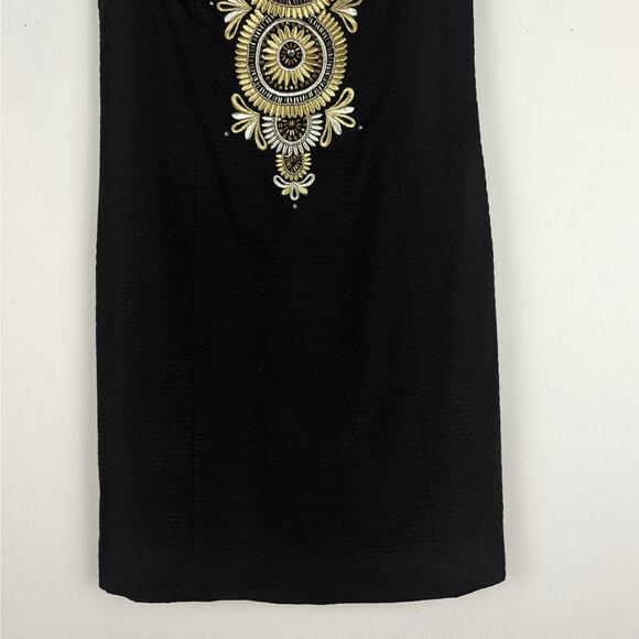 Lilly Pulitzer Black and Gold Gabby Shift Embroidered Beaded Mini Dress Size 00 - Picture 5 of 10